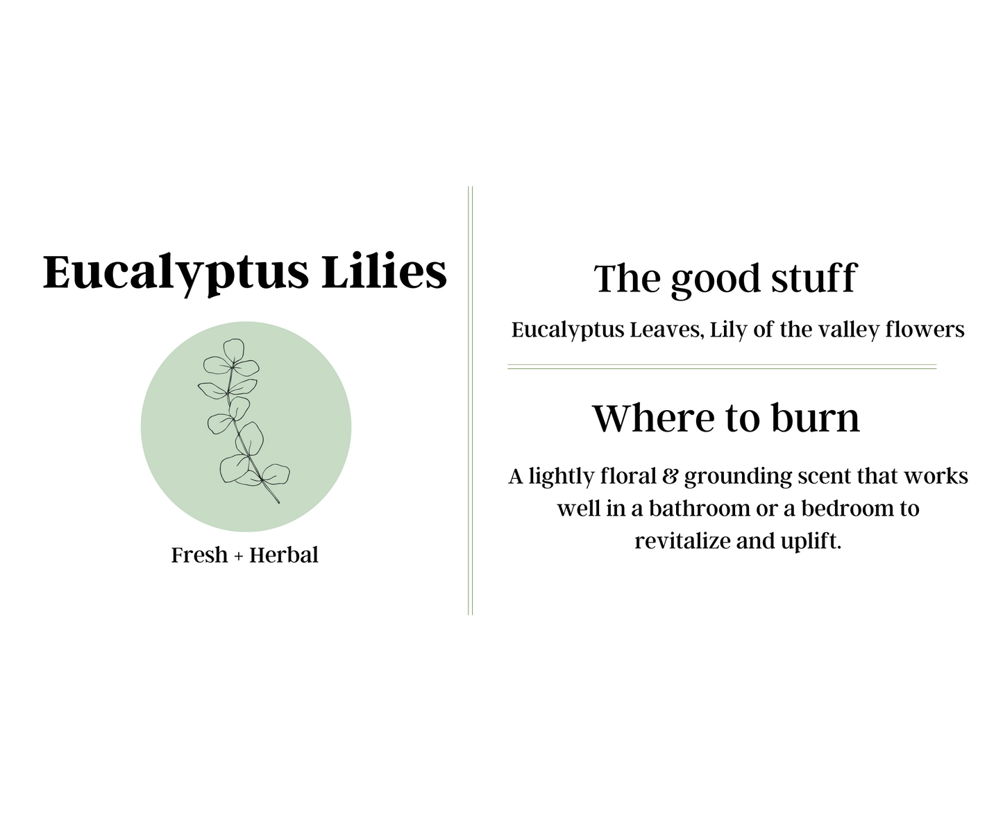 Eucalyptus Lilies Scented Candle, Eucalyptus, Lily of the valley, Vanilla