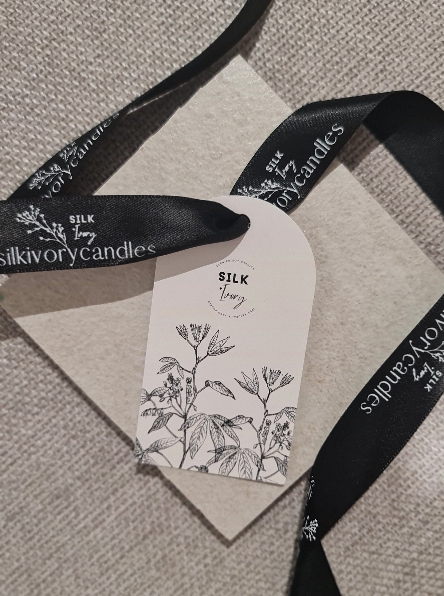 Candle Gift tag, Floral, Silk ivory candles