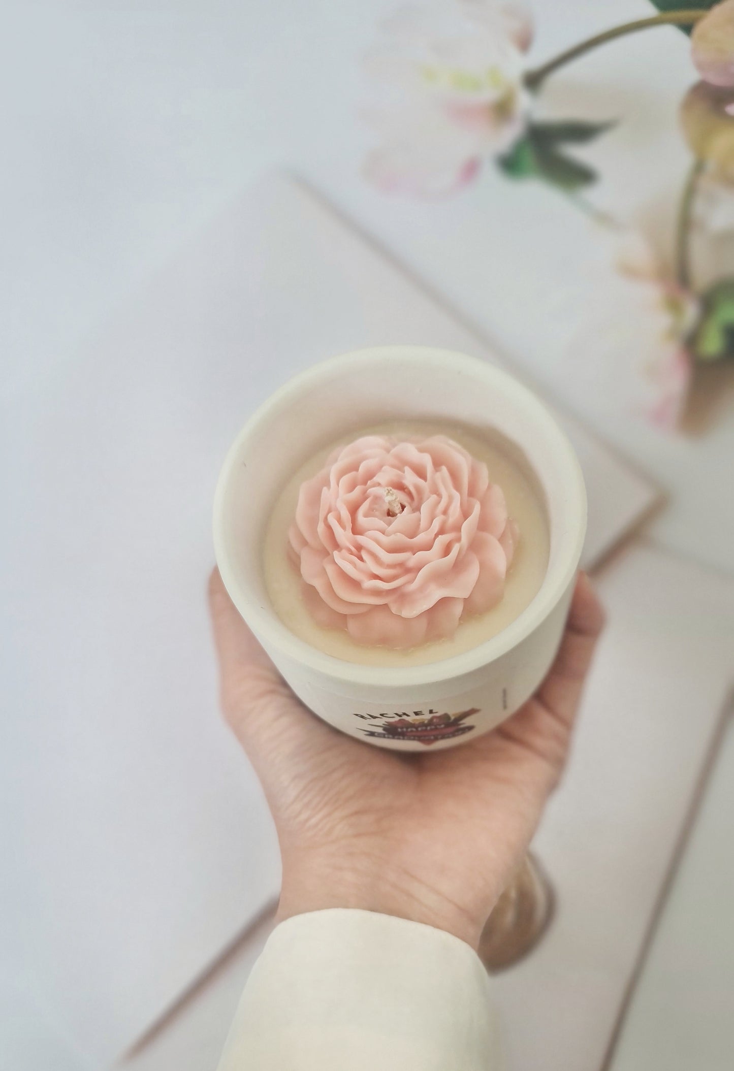Graduation flower candle, white jar