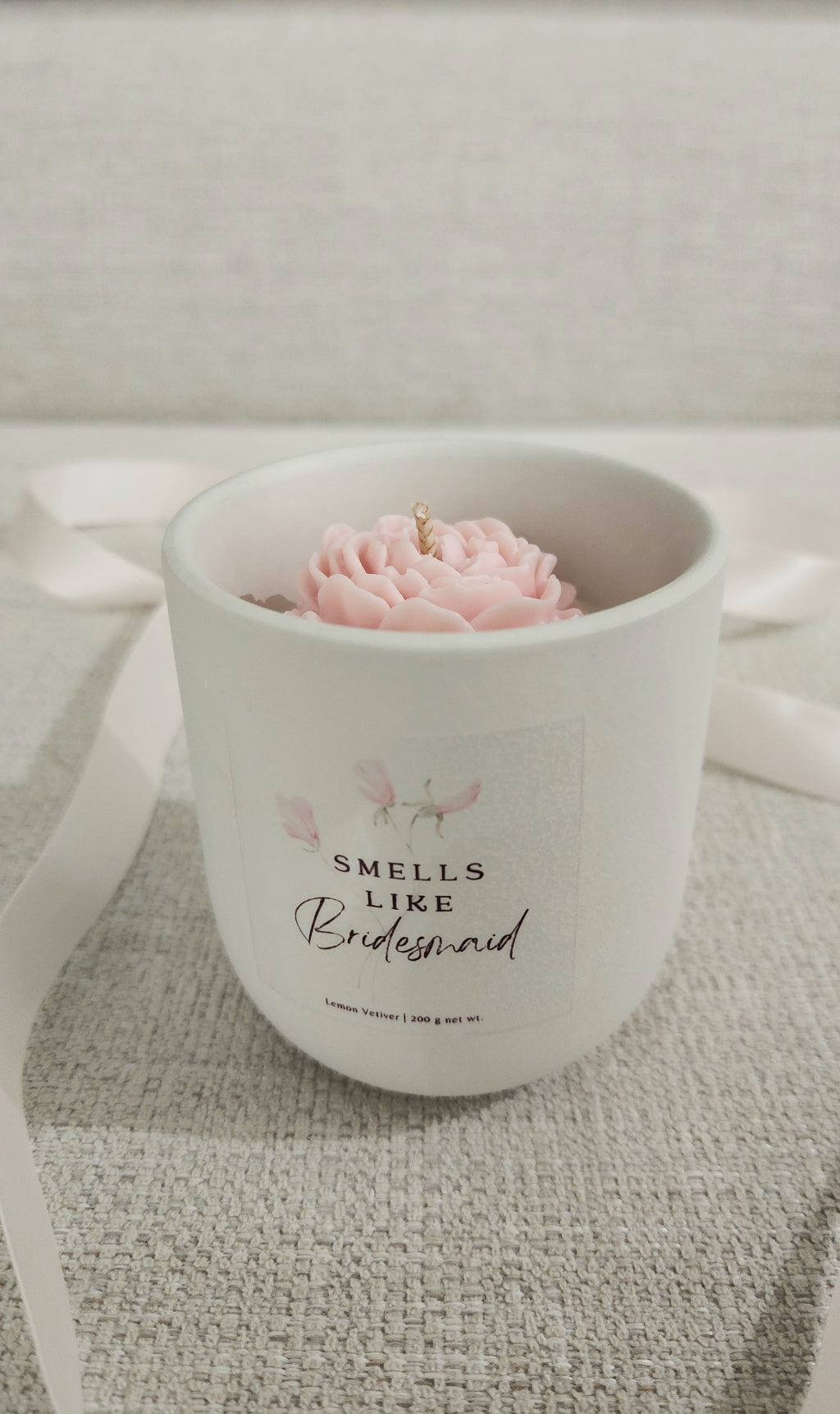 Pink Flower Candle, Custom Name Bridesmaid Proposal, Singapore, White Jar, Silk Ivory Candles, Smells Like Bridesmaid