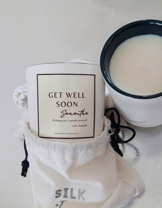 Get well soon gift, Custom scented candle gift, Custom name with personal message