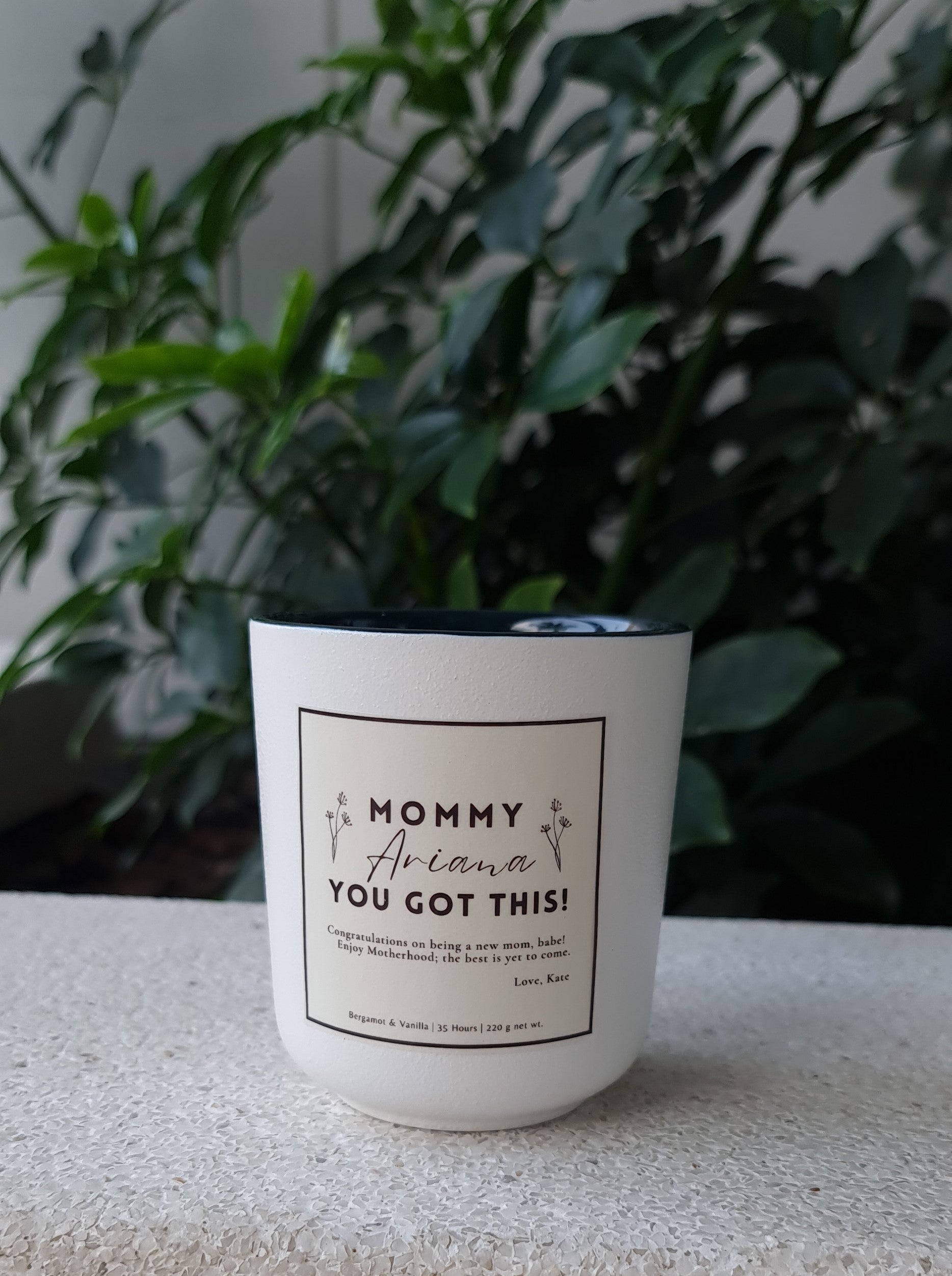 Motherhood, New Mom gift, Custom scented candle gift with personal message, Scented candle for postpartum, Singapore