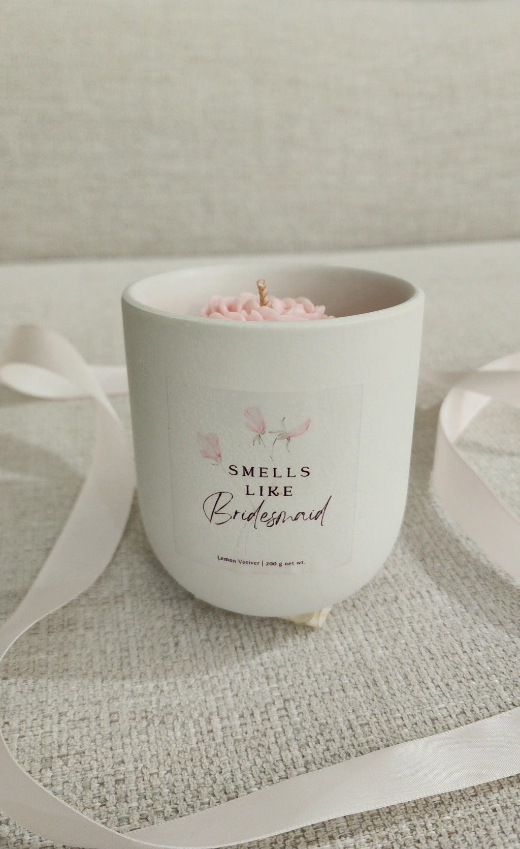 Flower Candle, Custom Name Bridesmaid Proposal, Singapore, White Jar, Silk Ivory Candles, Smells Like Bridesmaid