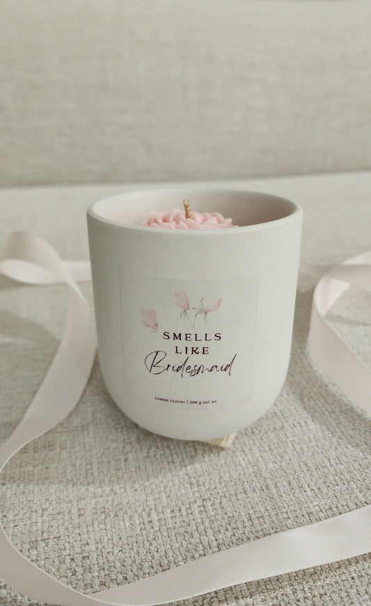 Flower Candle, Custom Name Bridesmaid Proposal, Singapore, White Jar, Silk Ivory Candles, Smells Like Bridesmaid