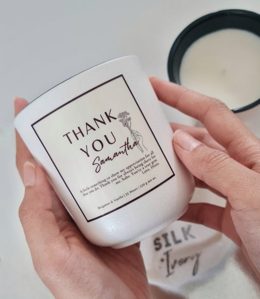 Thank you scented candle gift, Custom corporate gift with personal message, Singapore